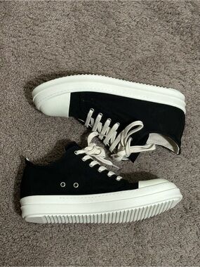 Men's Black Canvas Platform Sneakers with Cream Laces